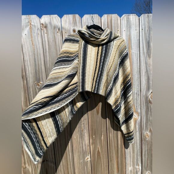 Y2K Festival Bohemian Western Cottage Stripe 70s Poncho Shawl Retro Cape - Picture 2 of 13